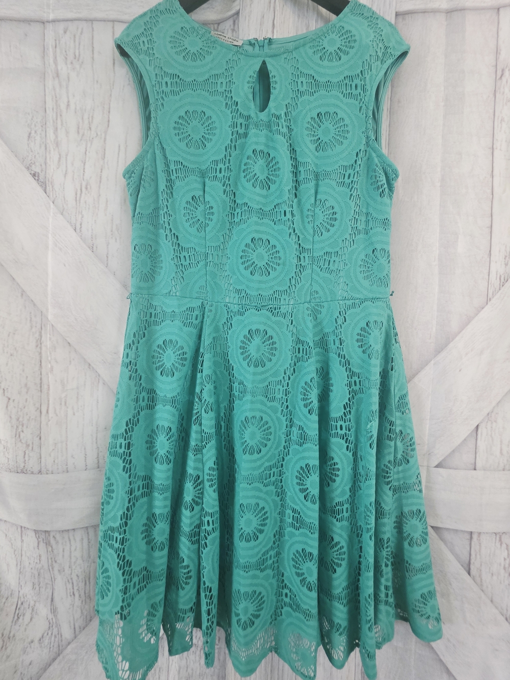 London Style Collection Teal Lace Fit & Flare Dress Size 16 – Keyhole Back